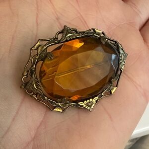 Vintage Amber Citrine Glass Brooch Pin